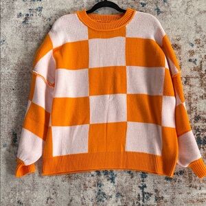 Vibrant Orange and White Checkered Women's Sweater